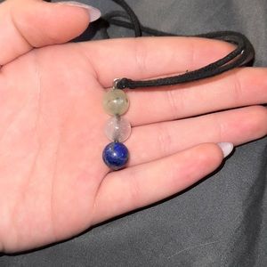 Crystal necklace from PEI. Lapis lazuli, rosé quartz and prehnite